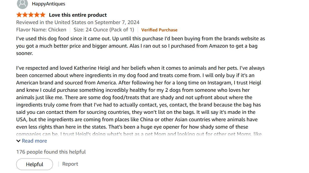 Customer review screenshot for Badlands Ranch air-dried dog food