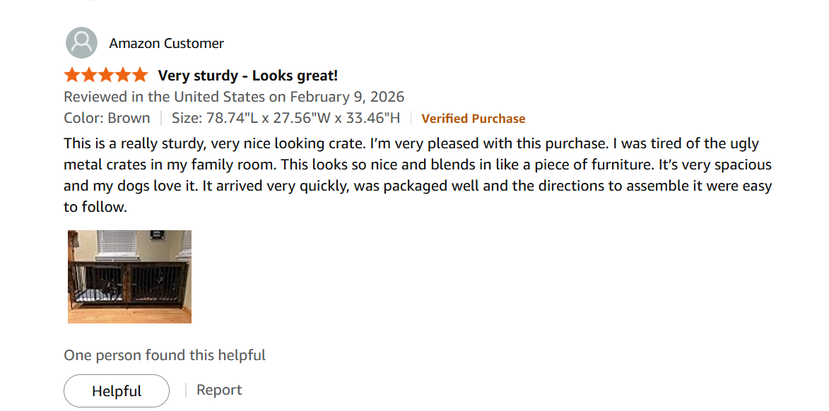 Verified customer review for EasyCom Dog Crate Furniture