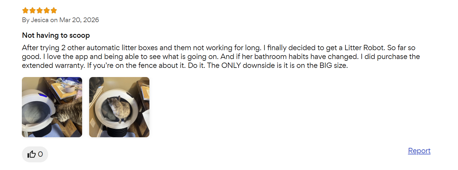 Customer review screenshot for Whisker Litter-Robot 4 smart litter box