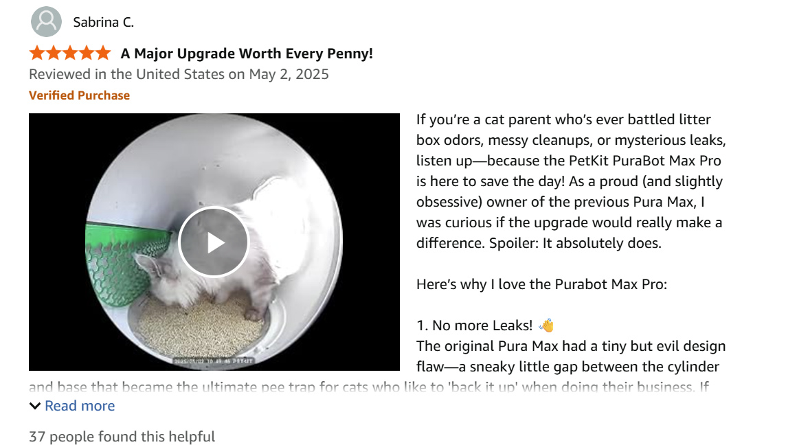 Customer review screenshot for CATLINK self-cleaning smart litter box