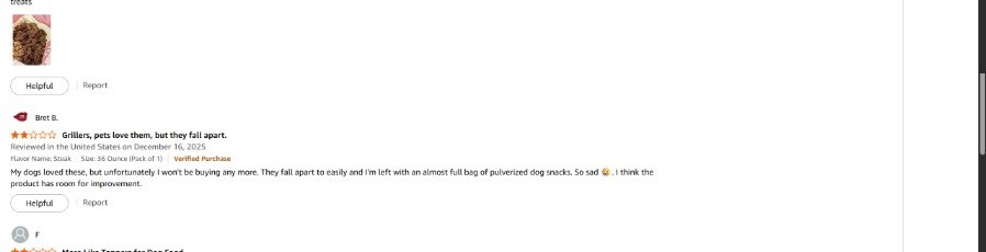 Amazon 2-star review reporting Blue Buffalo Nudges caused diarrhea for 2 days — verified purchase December 2025