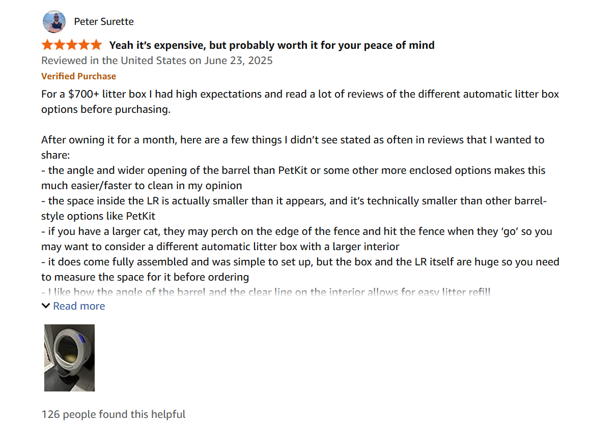 Customer review screenshot for PETKIT Purobot Ultra smart litter box