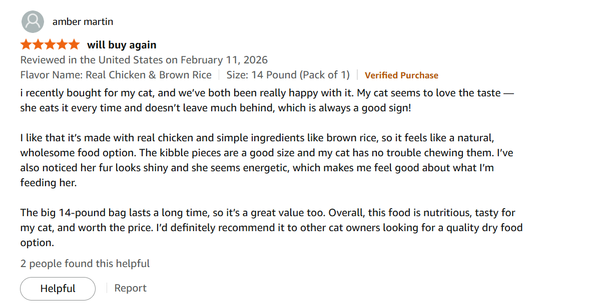 Nutrish Premium Natural Dry Cat Food customer review