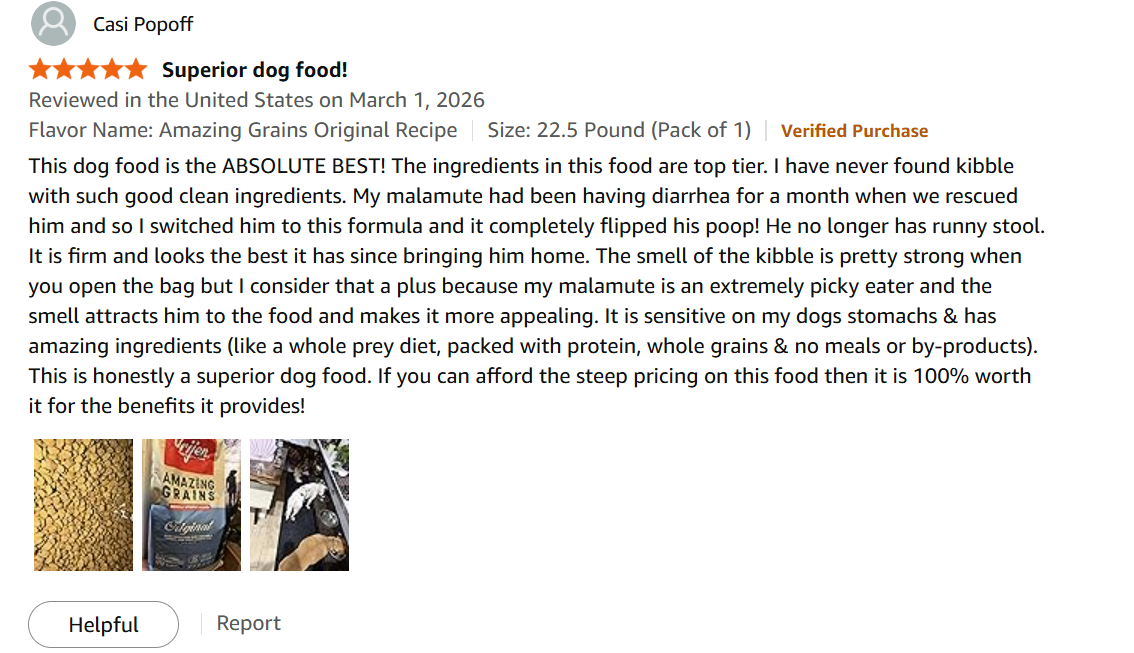 Orijen Amazing Grains customer review