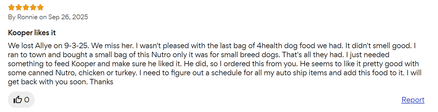 Nutro So Simple Natural Dog Food customer review
