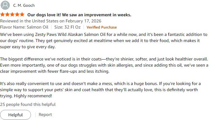 Zesty Paws Pure Wild Alaskan Salmon Oil customer review